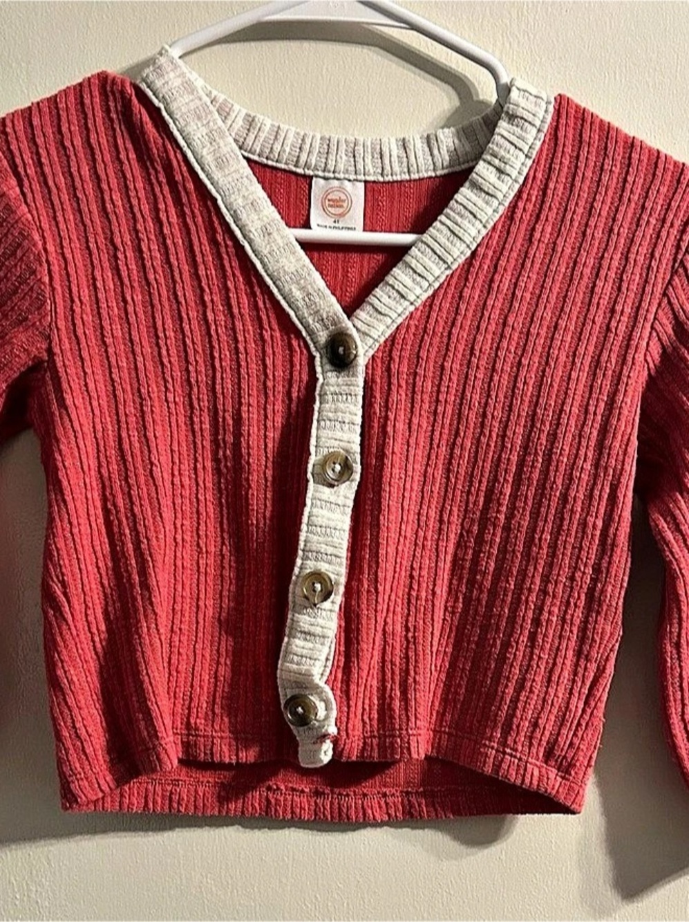 Healthknit Red & Gray Ribbed Button-Front Sweater
